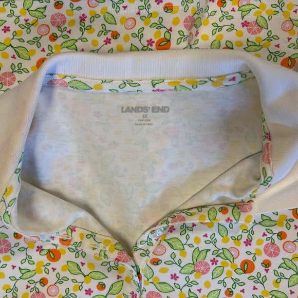 Lands' End Vibrant Floral Polo with White Accents - Picture 3 of 3